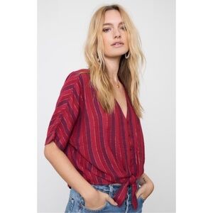 Rails Thea Rouge Stripe Red Metallic Tie Front Crop Top XS